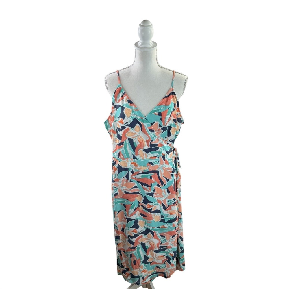 Nine West Floral Sleeveless Wrap V-Neck Midi Dress XXL